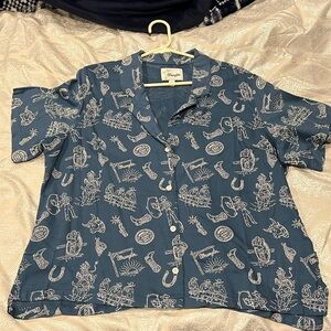 Wrangler Blue Button Down Shirt with White Print